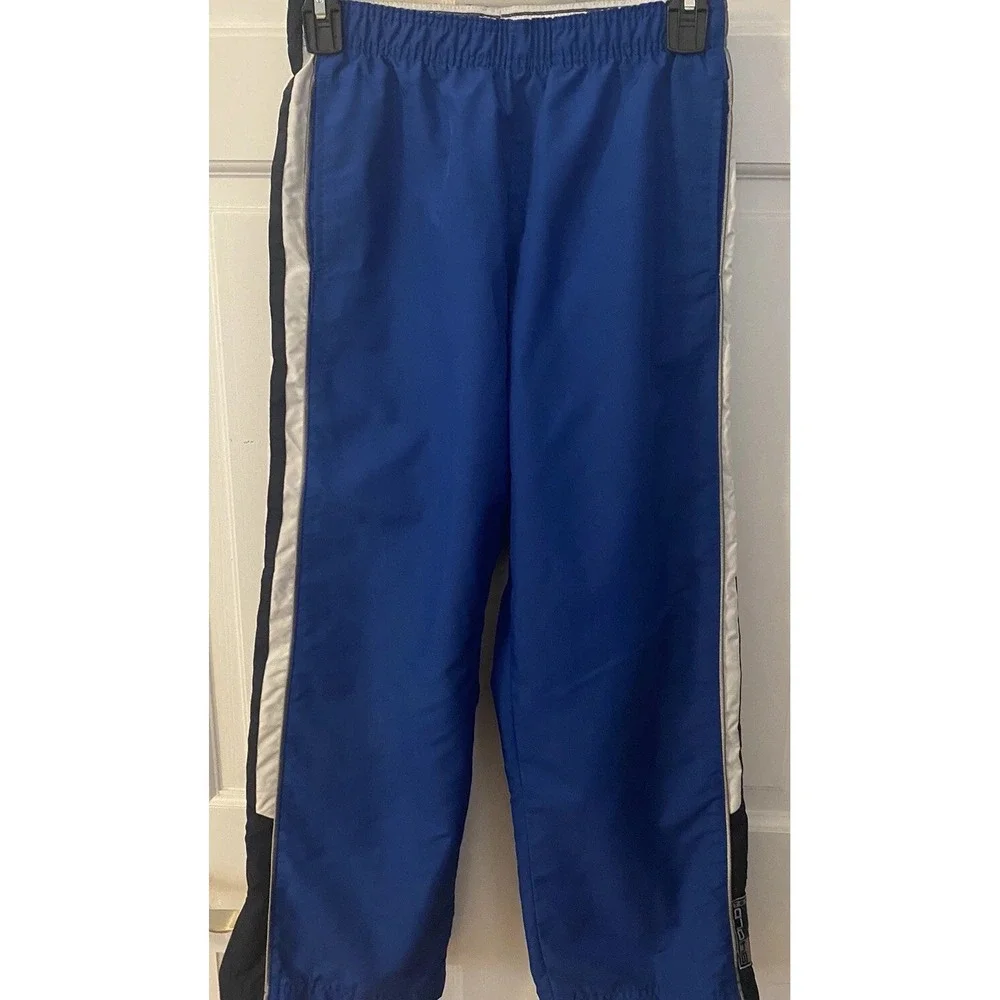 Old Navy Boys SZ LRG Blue White Ankle Zip Pants White Stripe Basketball Pants